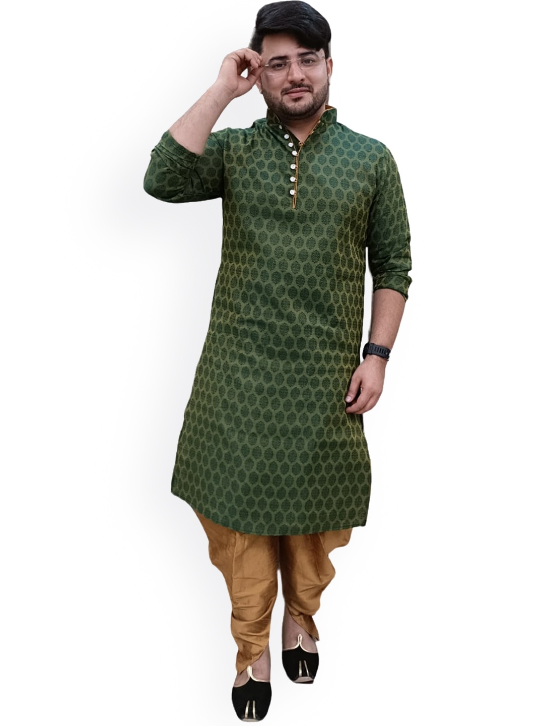 

Sydney Heights Ethnic Motifs Woven Design Kurta With Dhoti Pants, Green