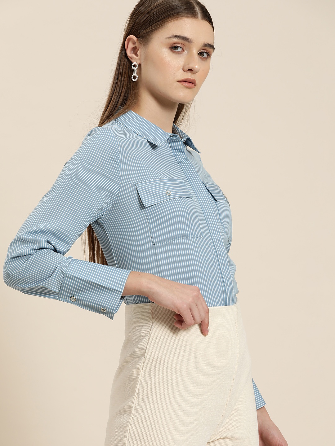 

her by invictus Striped Casual Shirt, Blue
