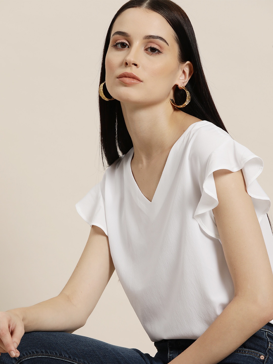 

her by invictus Flutter Sleeves Top, White