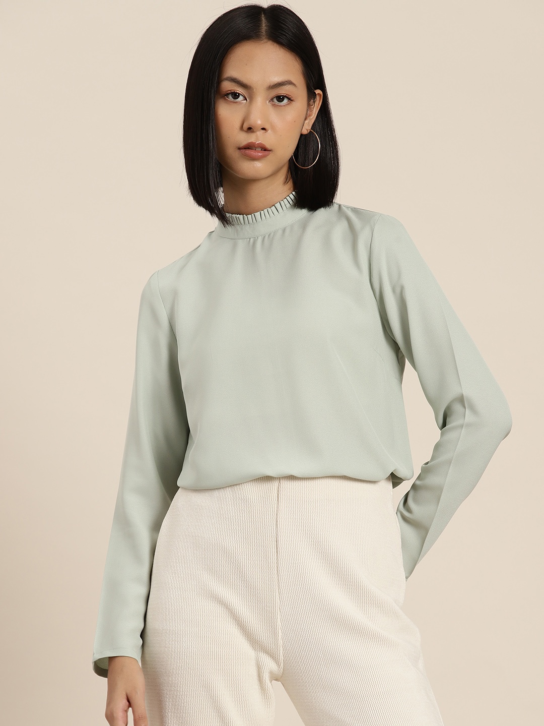 

her by invictus Ruffled High Neck Top, Green