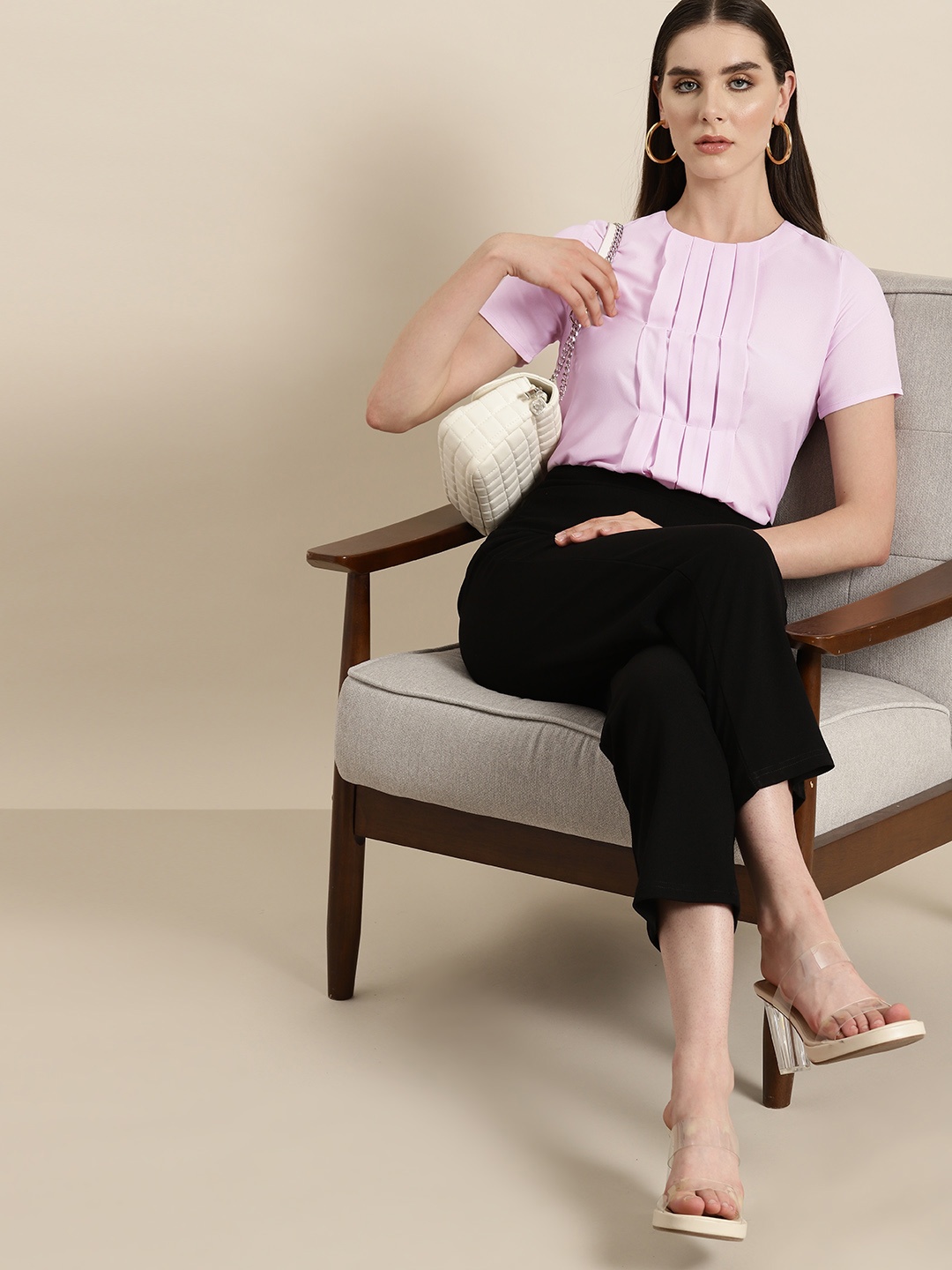 

her by invictus Solid Pleated Top, Pink