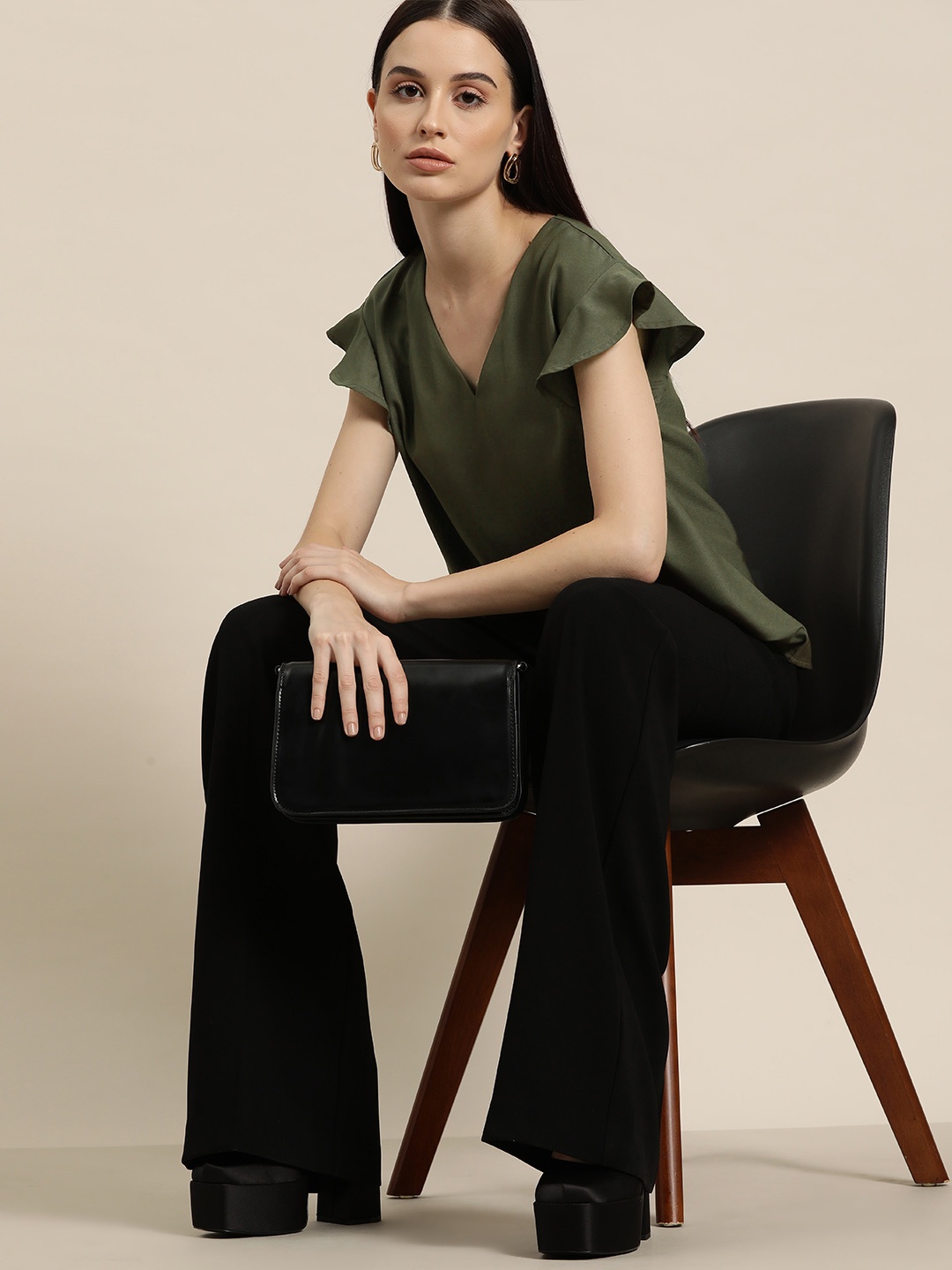 

her by invictus Flutter Sleeves Top, Olive