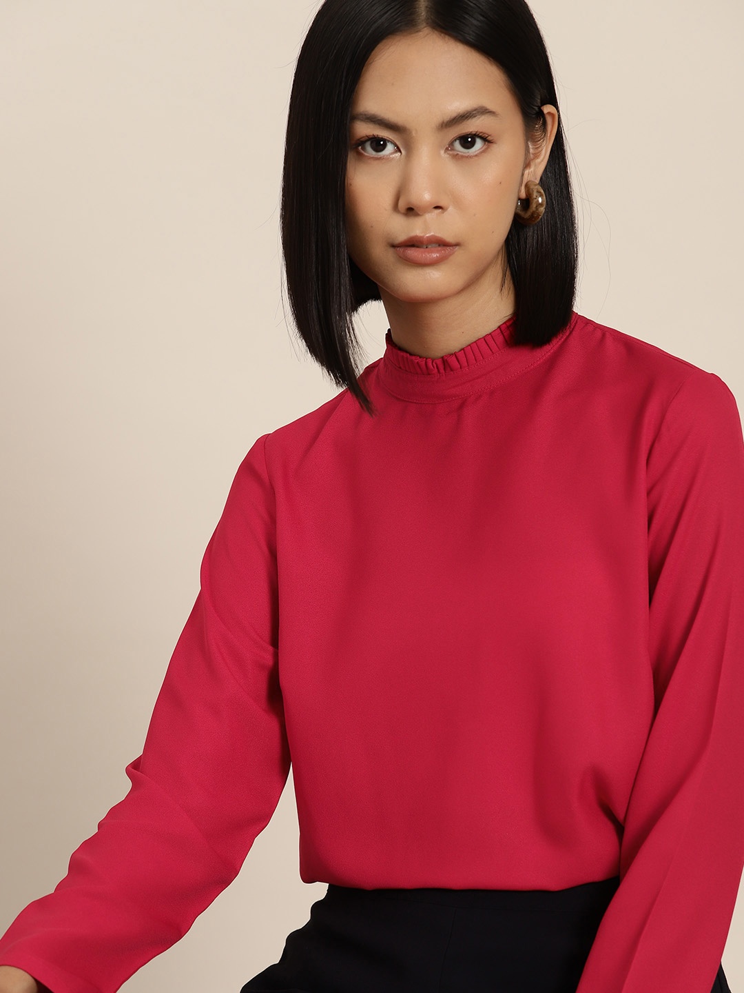 

her by invictus Ruffled High Neck Top, Red