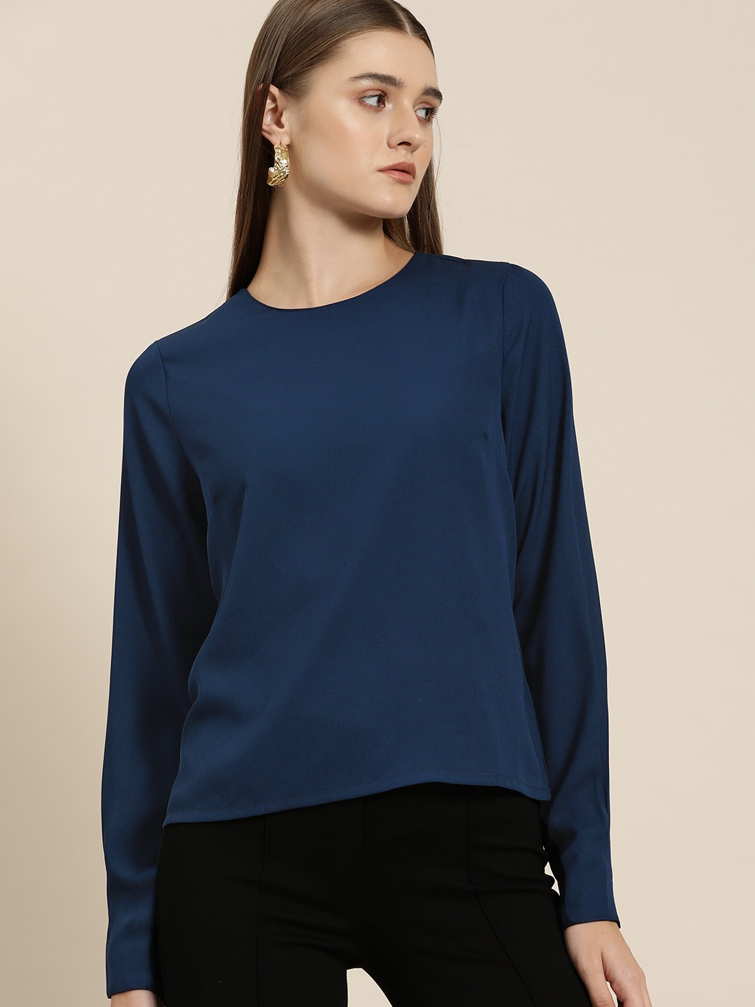 

her by invictus Cuffed Sleeves Regular Fit Top, Blue