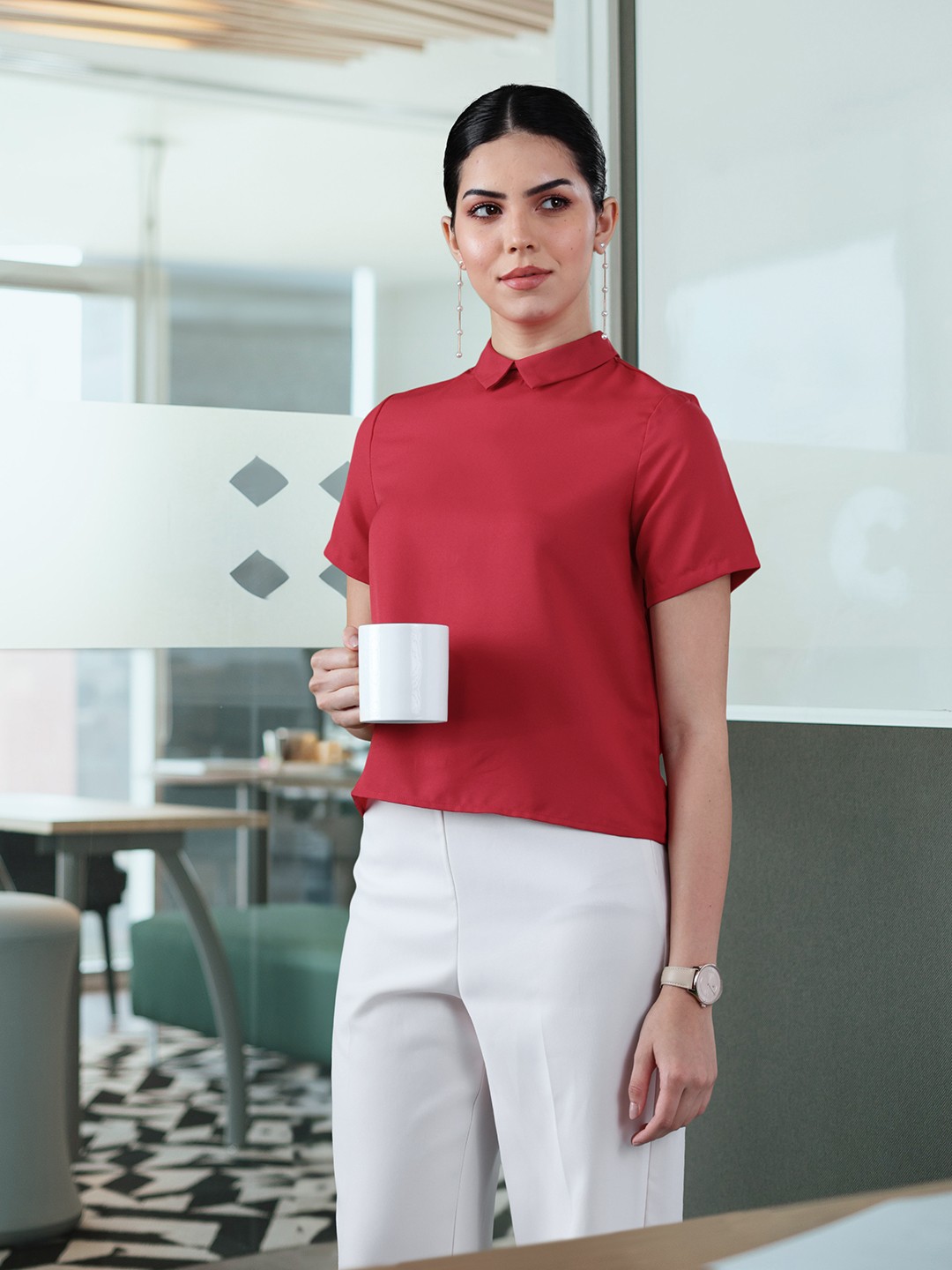 

her by invictus Peter Pan Collar Top, Magenta
