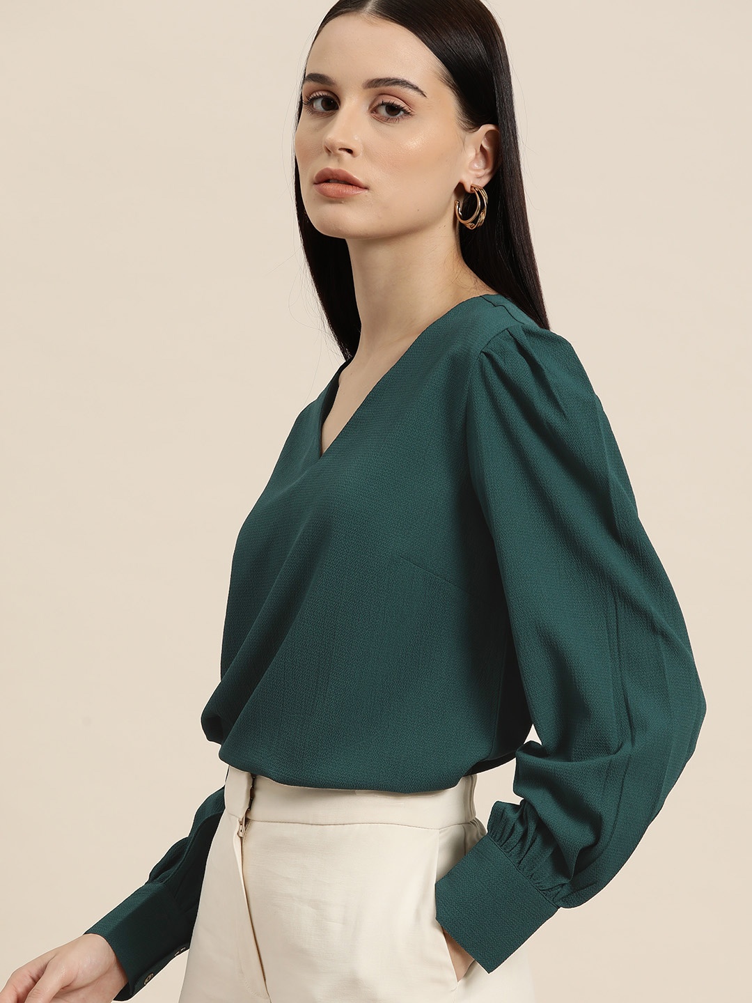 

her by invictus Cuffed Sleeves Top, Green