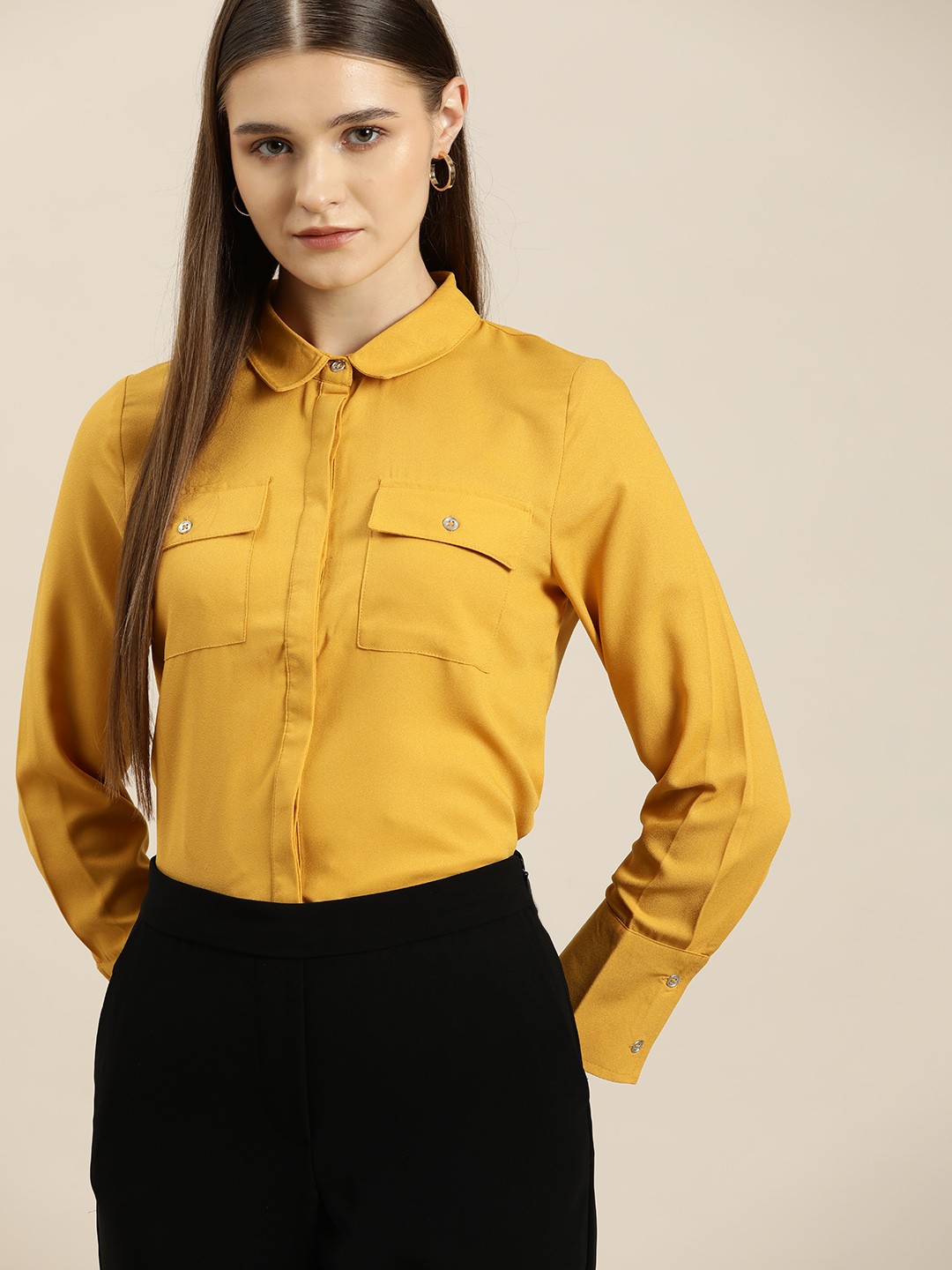 

her by invictus Women Solid Casual Shirt, Mustard