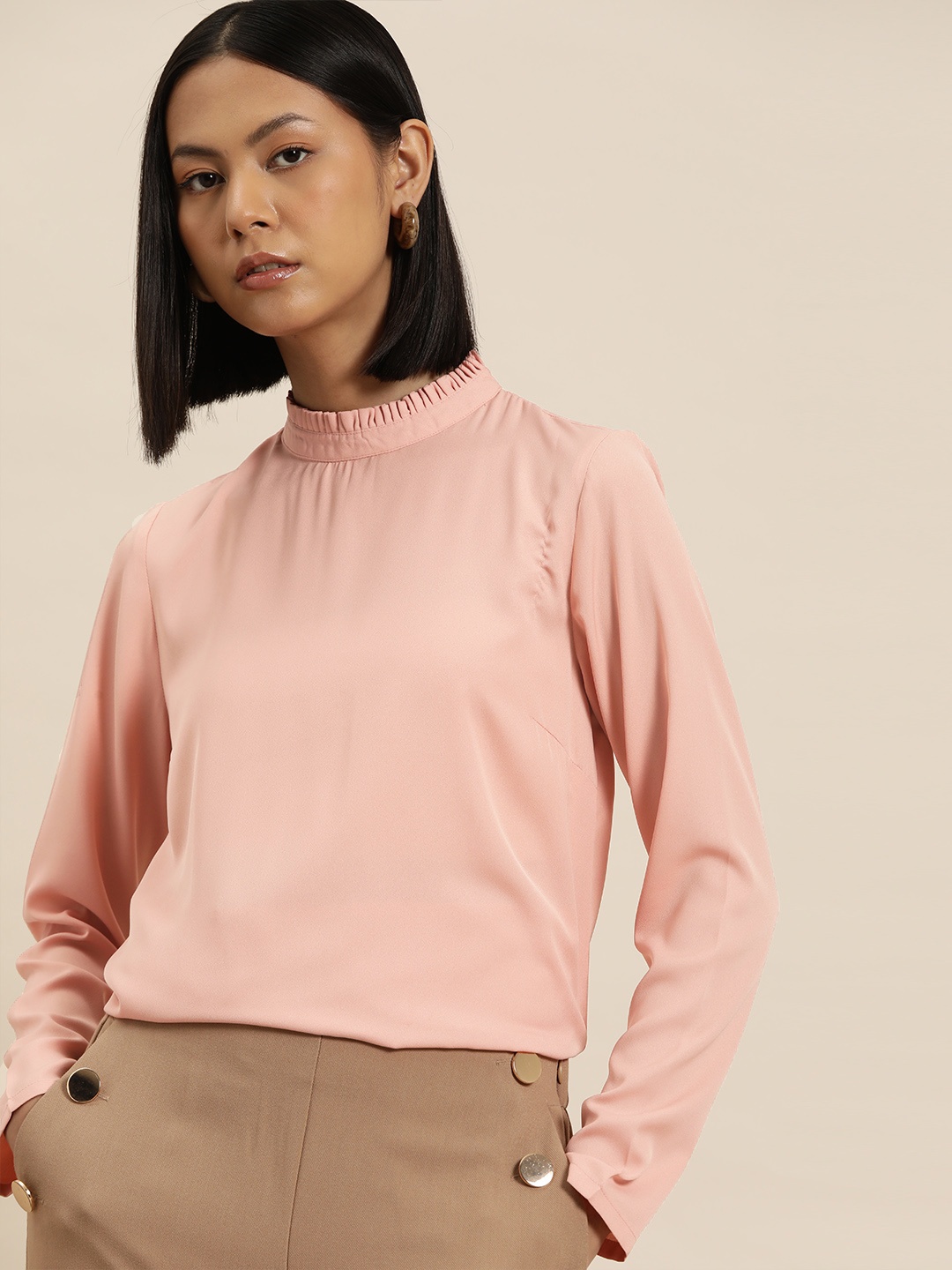 

her by invictus High Neck Ruffles Top, Pink