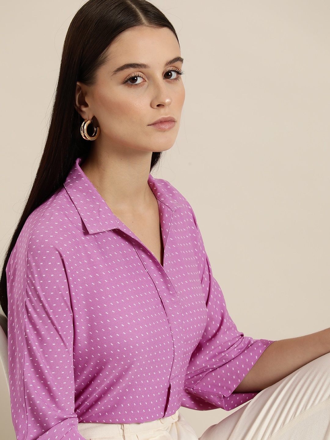 

her by invictus Printed Extended Sleeves Shirt Style Top, Purple
