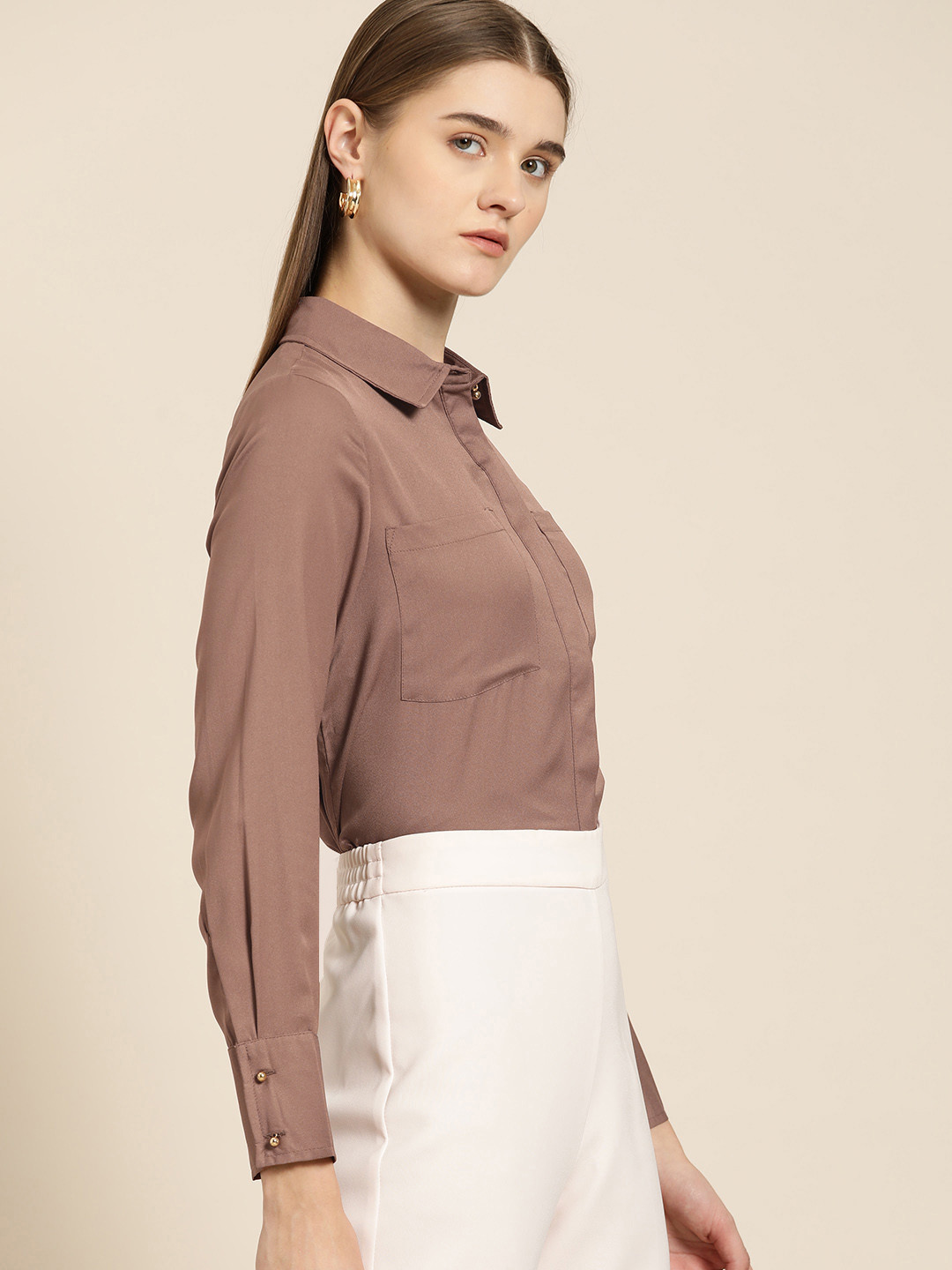 

her by invictus Women Solid Casual Shirt, Brown