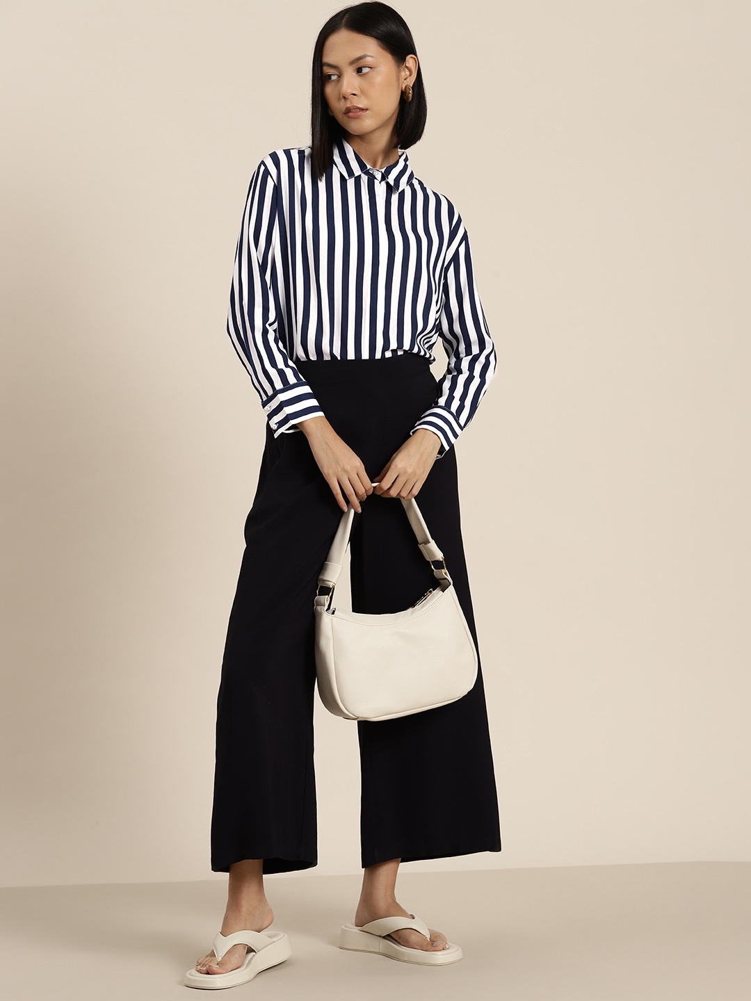 

her by invictus Opaque Striped Semiformal Shirt, Navy blue