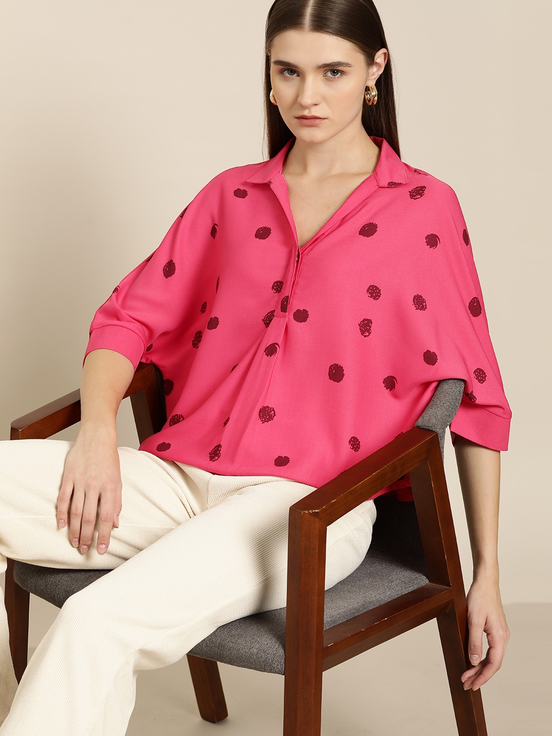 

her by invictus Printed Extended Sleeves Top, Fuchsia