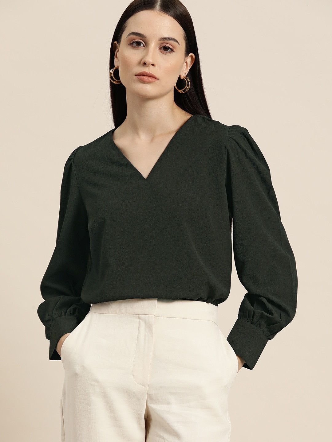 

her by invictus Cuffed Sleeves Top, Olive