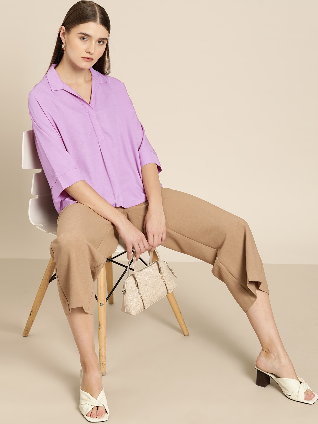 

her by invictus Shirt Collar Extended Sleeves Top, Lavender