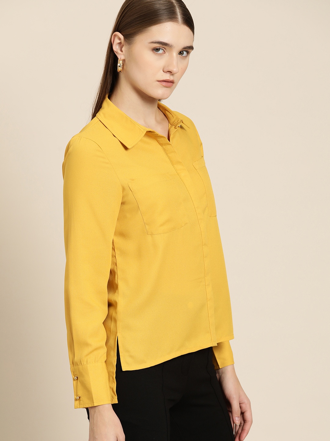 

her by invictus Women Solid Casual Shirt, Mustard