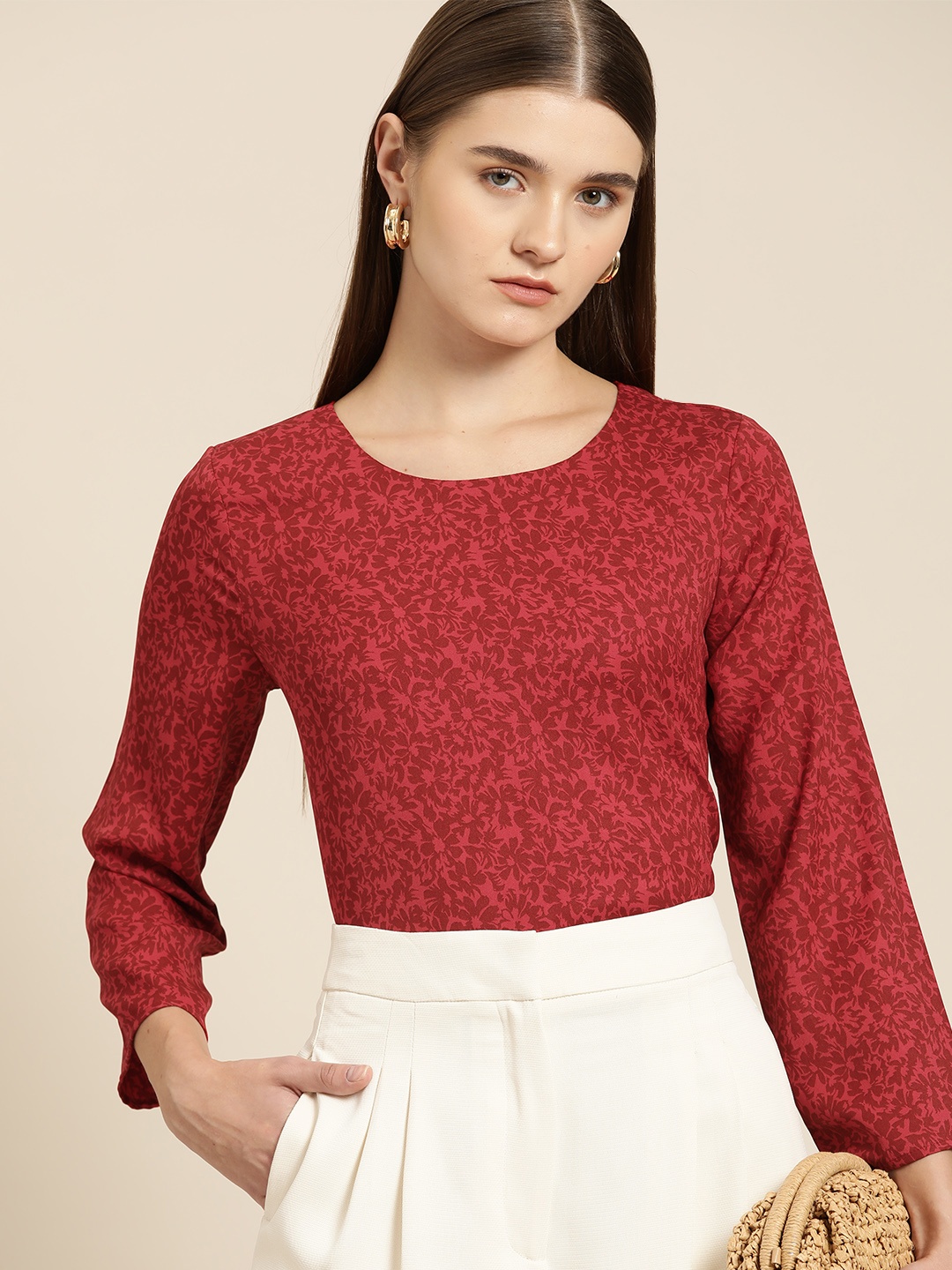 

her by invictus Floral Print Top, Maroon