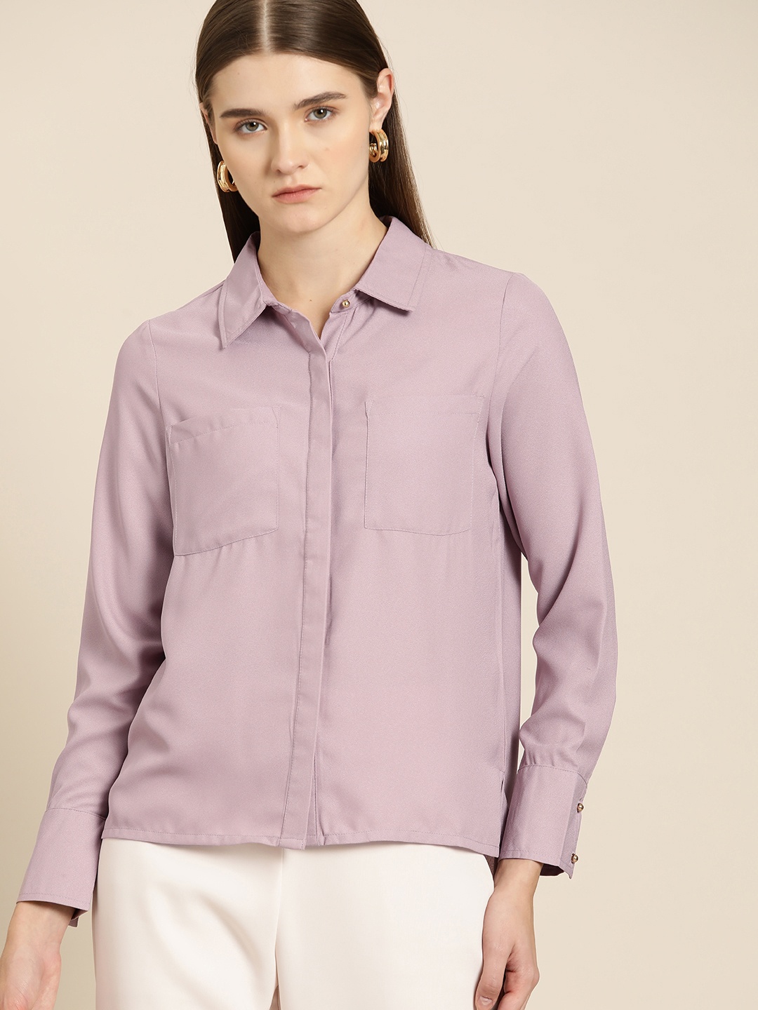 

her by invictus Women Solid Casual Shirt, Mauve