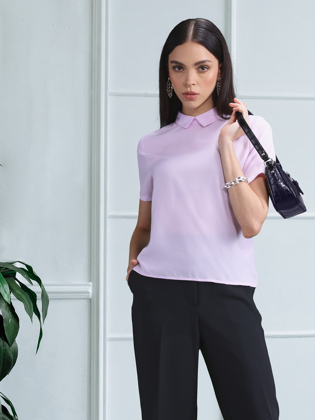 

her by invictus Shirt Collar Top, Lavender