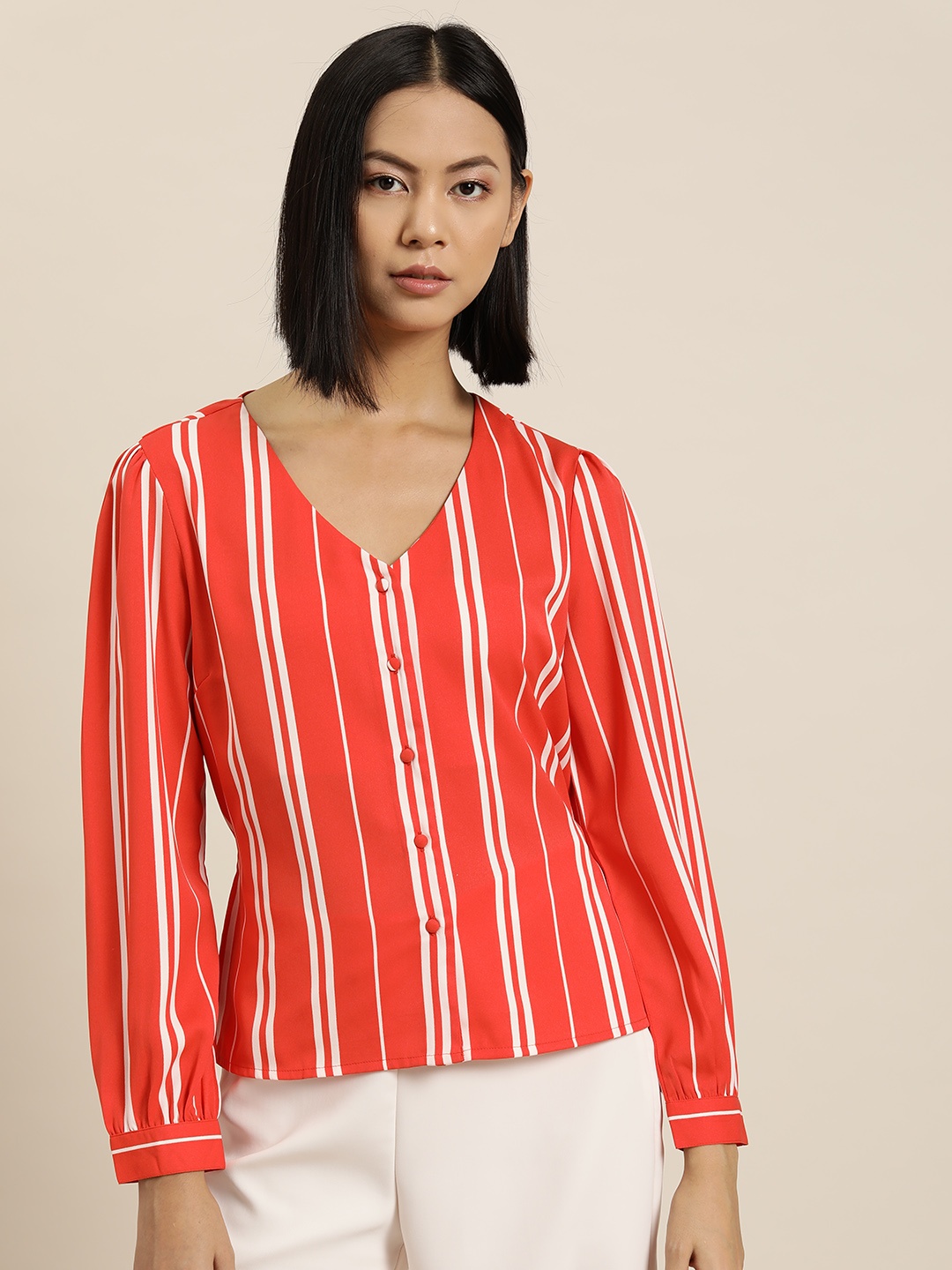 

her by invictus Orange & White Striped Shirt Style Top