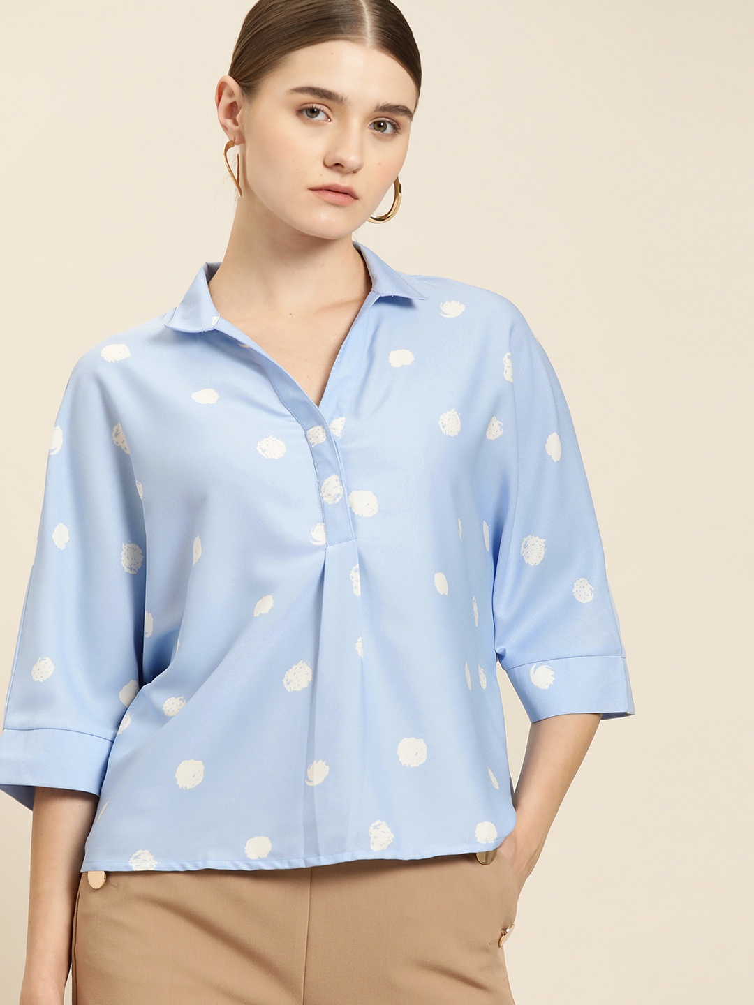 

her by invictus Printed Extended Sleeves Shirt Style Top, Blue