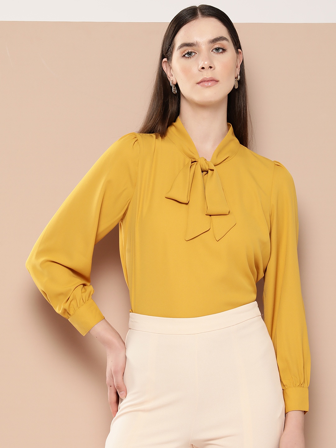 

her by invictus Tie-Up Neck Top, Mustard