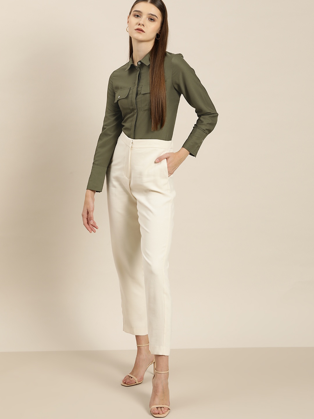 

her by invictus Women Solid Casual Shirt, Olive