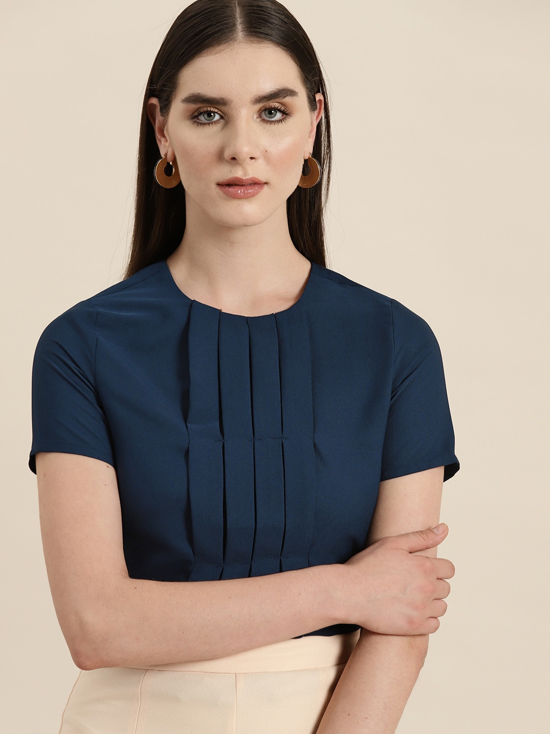 

her by invictus Solid Pleated Top, Navy blue