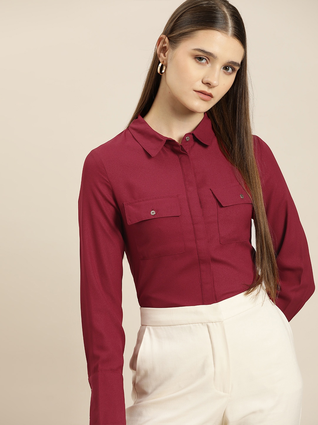 

her by invictus Women Solid Casual Shirt, Maroon