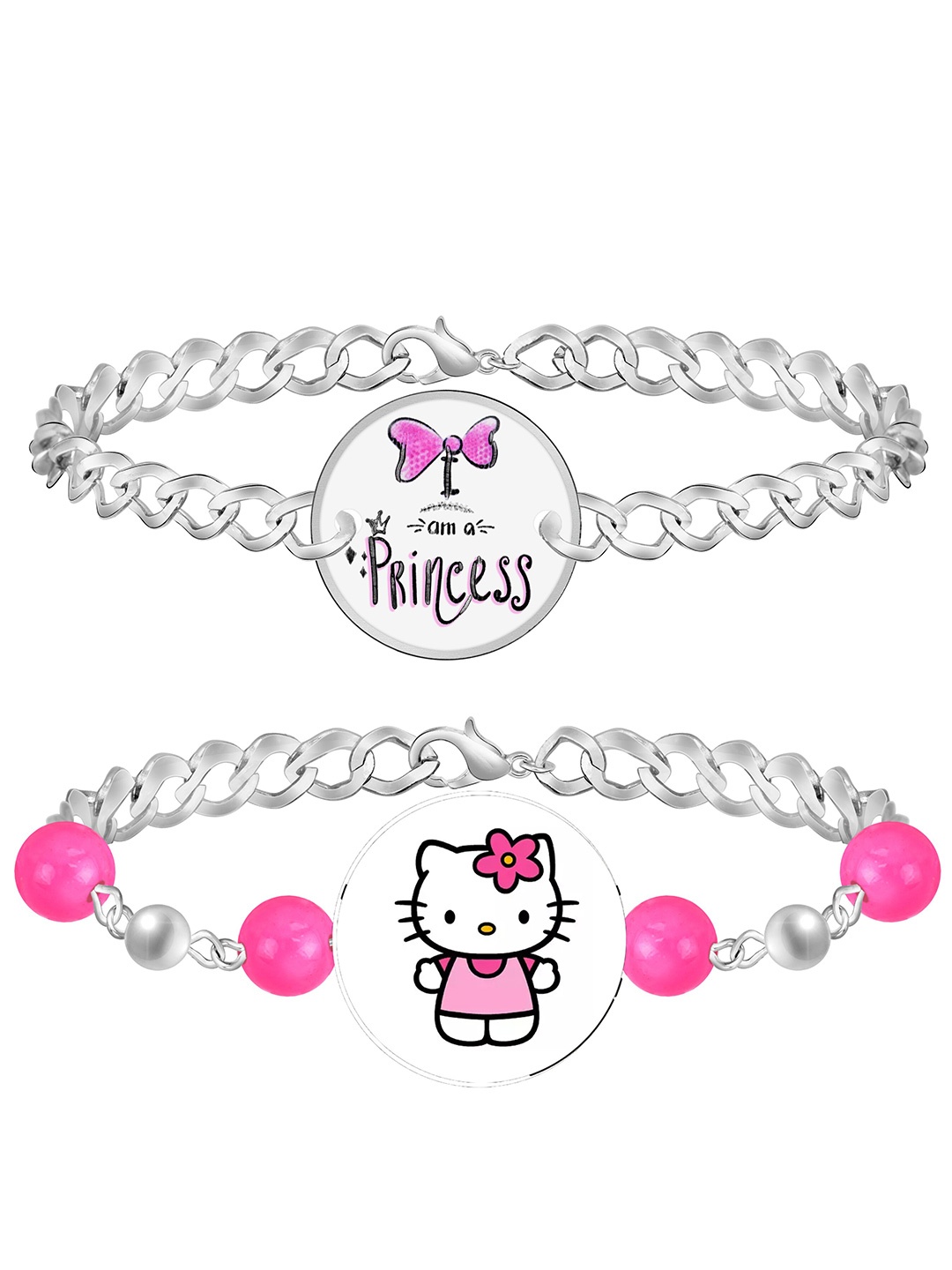 

Mikado Set Of 2 Artificial Beads Link Bracelet, Silver