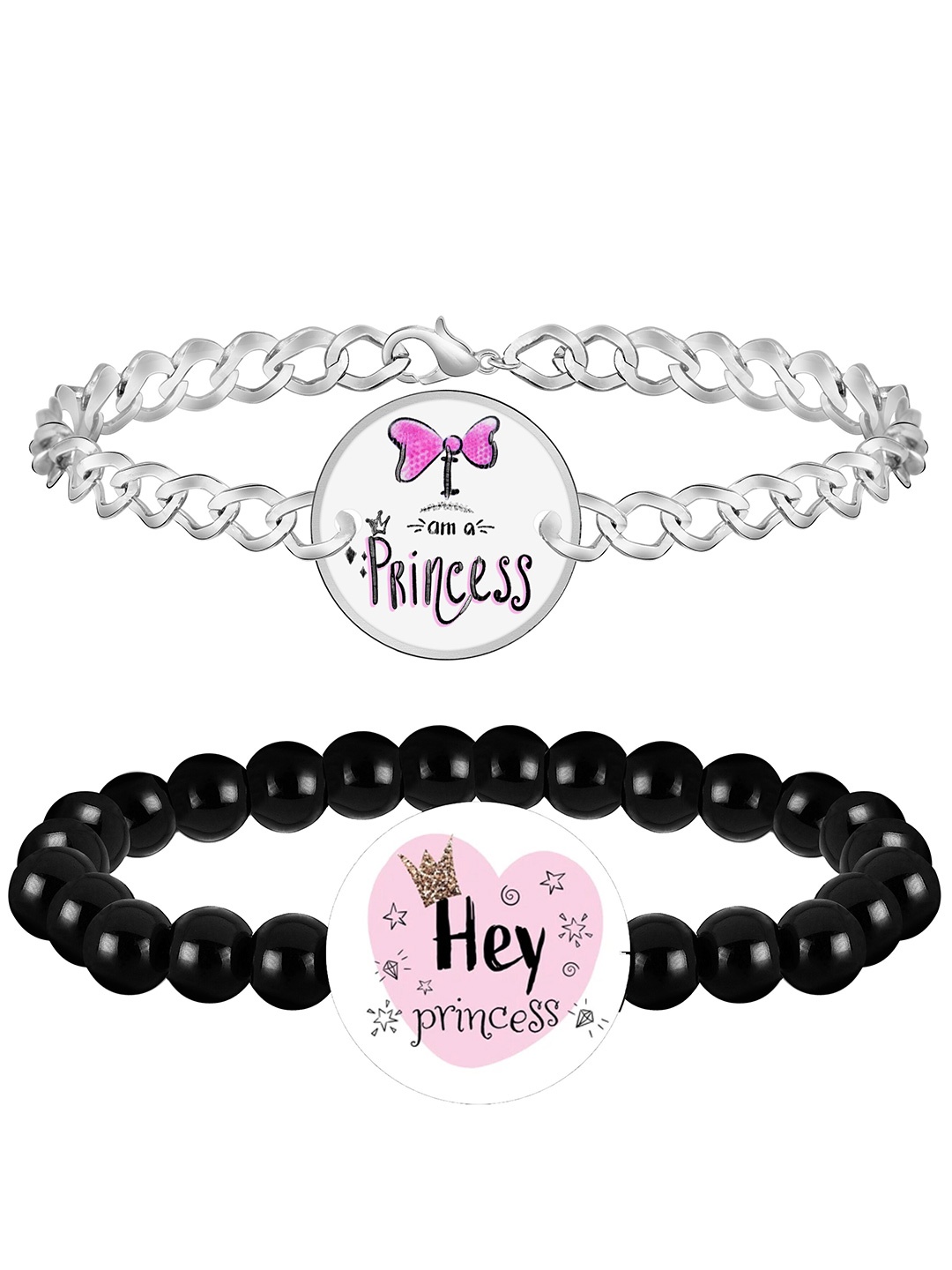 

Mikado Women Set Of 2 Beaded Elasticated Slip-On Bracelet, Silver