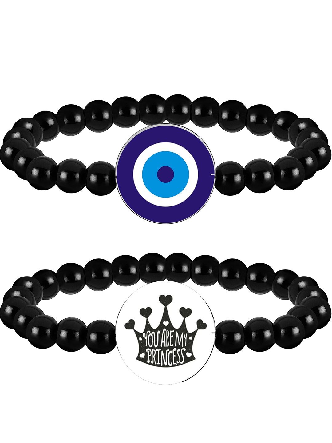 

Mikado Set Of 2 Artificial Beads Elasticated Bracelet, Black