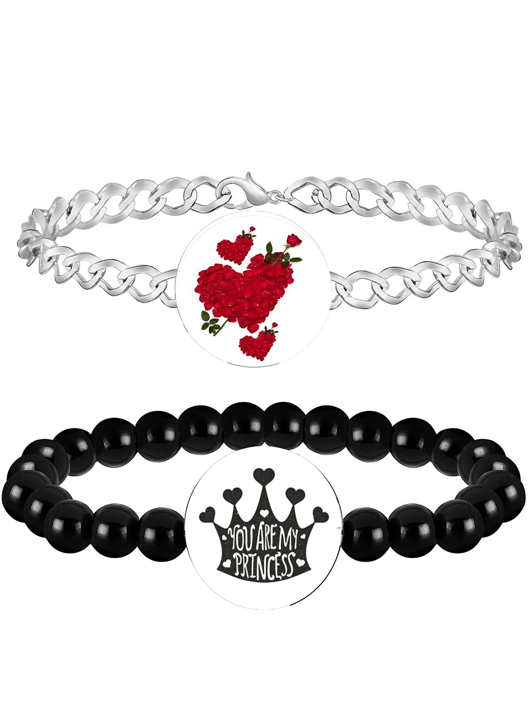 

Mikado Women Set Of 2 Beaded Elasticated Bracelet, Silver