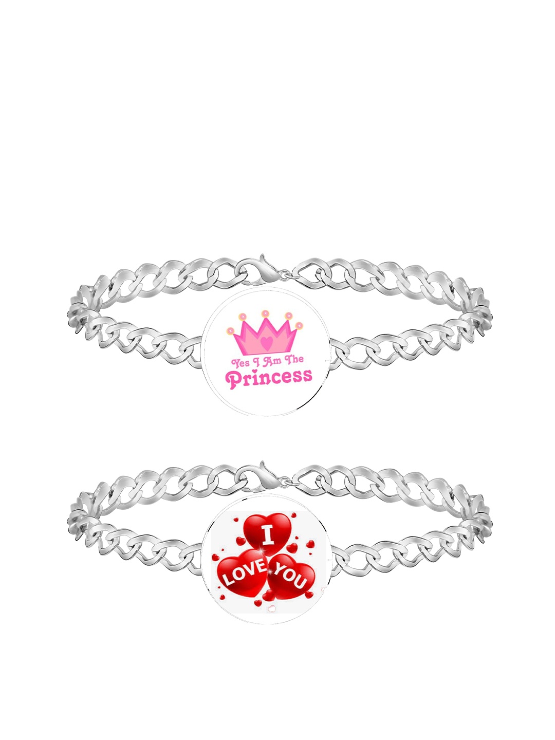 

Mikado Set Of 2 Link Bracelet With Lobster Closure, Silver