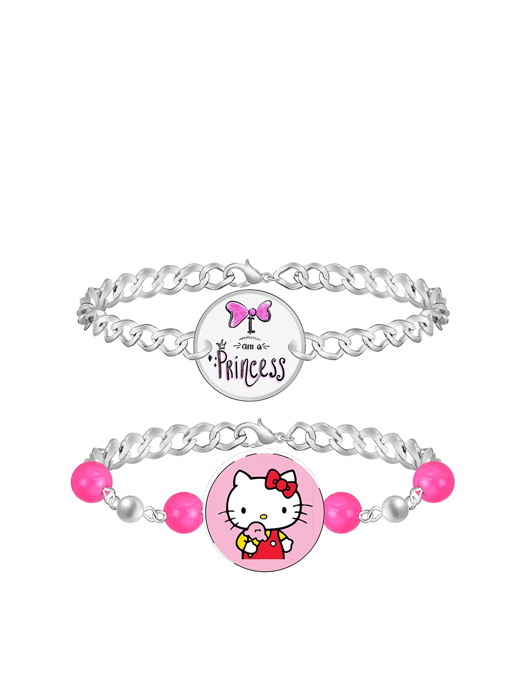 

Mikado Set of 2 Artificial Beads Link Bracelet, Silver