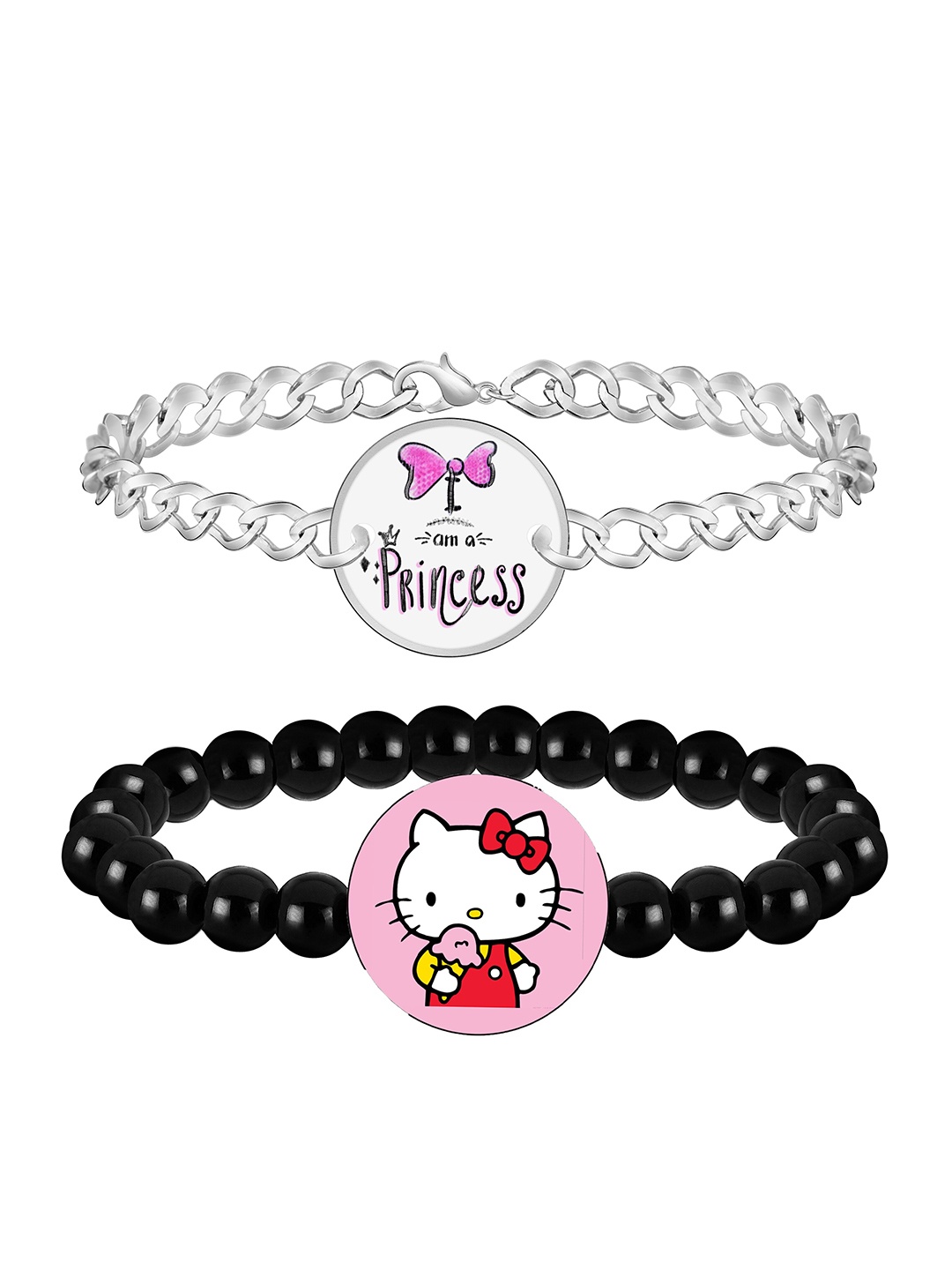 

Mikado 2Pcs Beaded Elasticated Bracelet, Silver