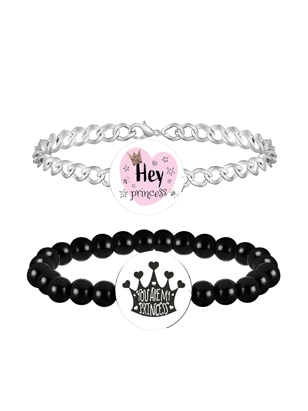 

Mikado Set Of 2 Artificial Beads Bracelet, Silver