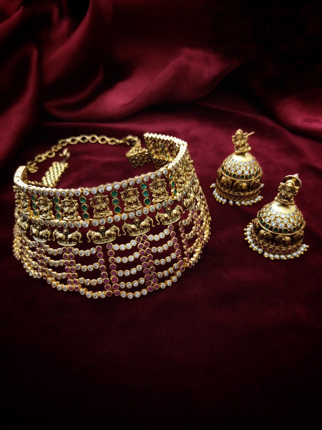 

Pihtara Jewels Gold-Plated AD Stone-Studded & Beaded Jewellery Set