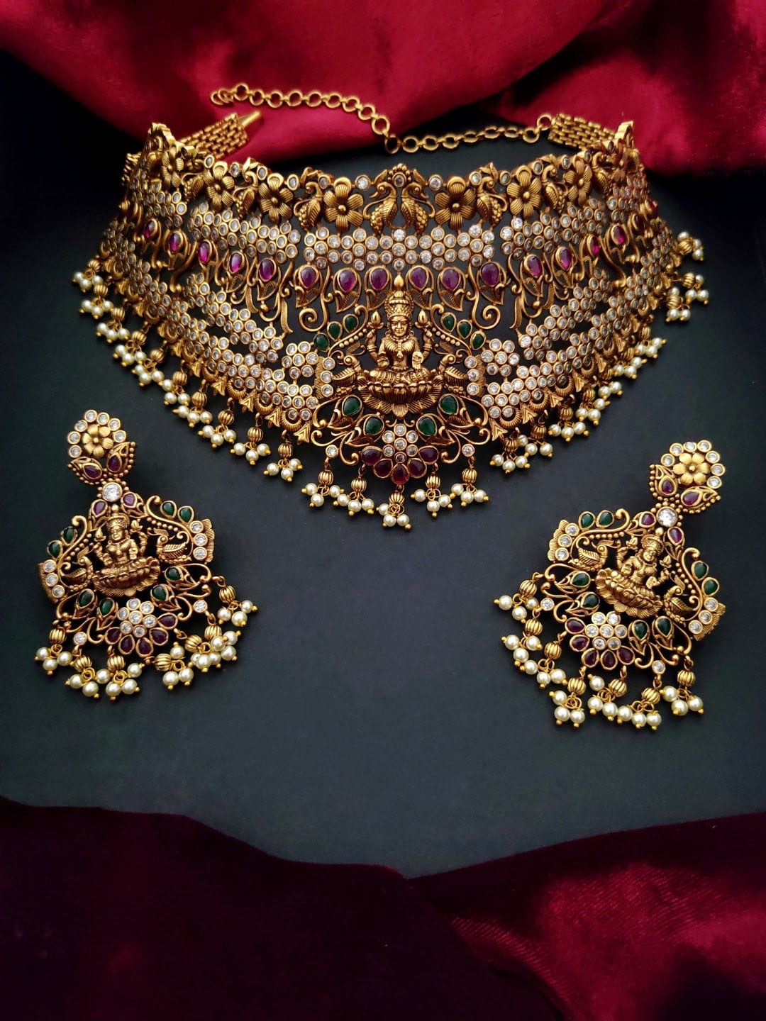 

Pihtara Jewels Gold-Plated AD-Studded & Beaded Jewellery Set