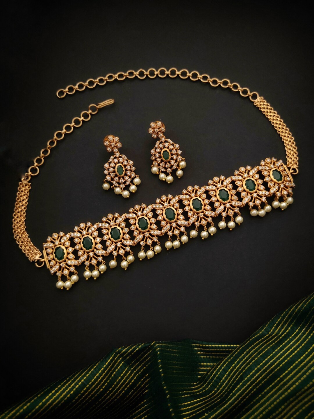 

Pihtara Jewels Gold-Plated CZ Studded Jewellery Set