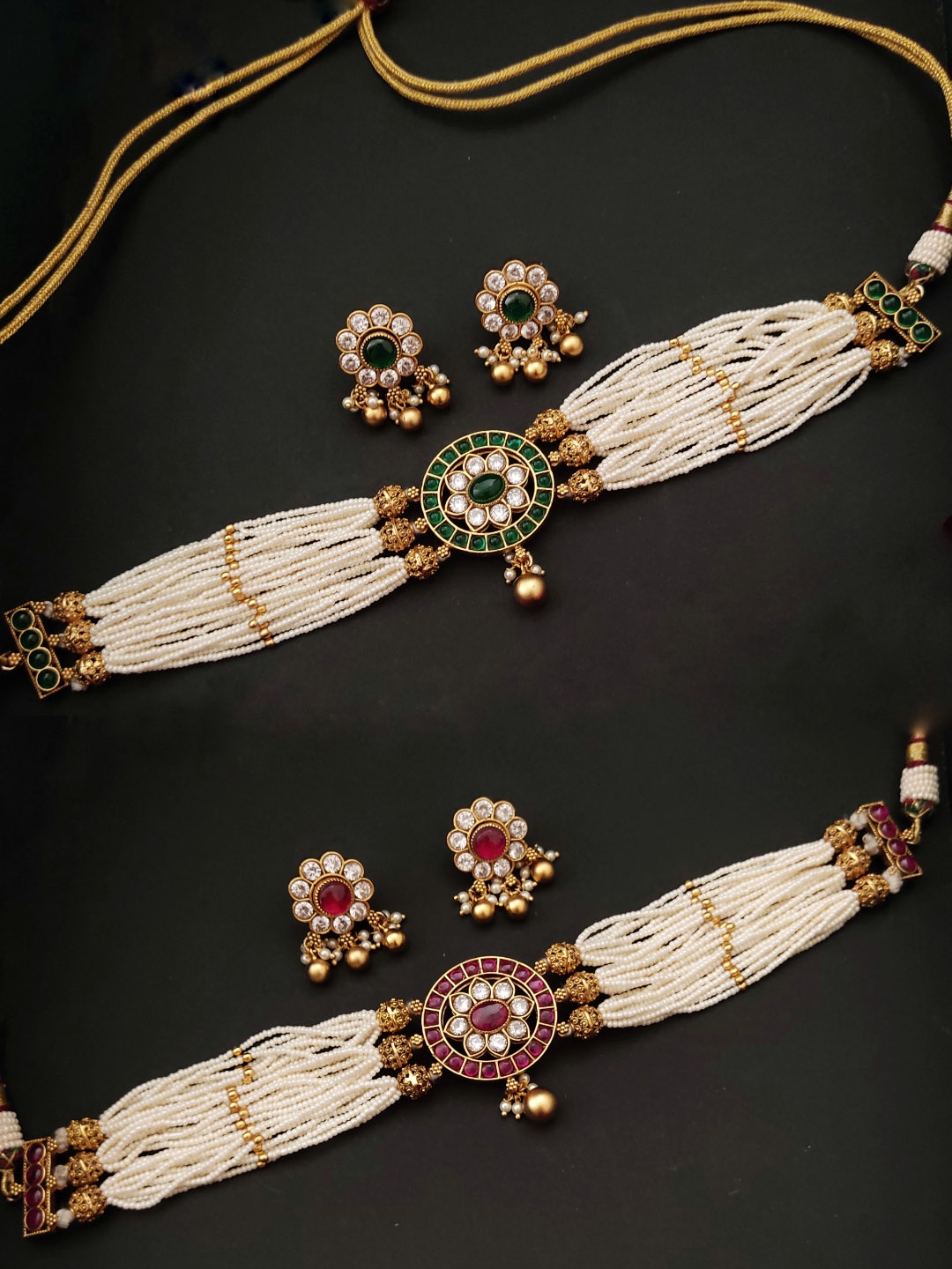 

Pihtara Jewels Gold-Plated Stone Studded Reversible Choker Jewellery Set