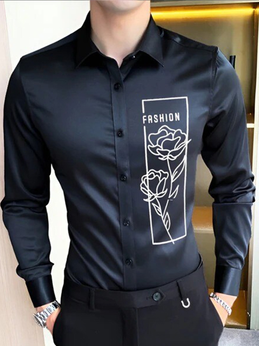 

TRIPR ORIGINALS Cotton Opaque Printed Casual Shirt, Black