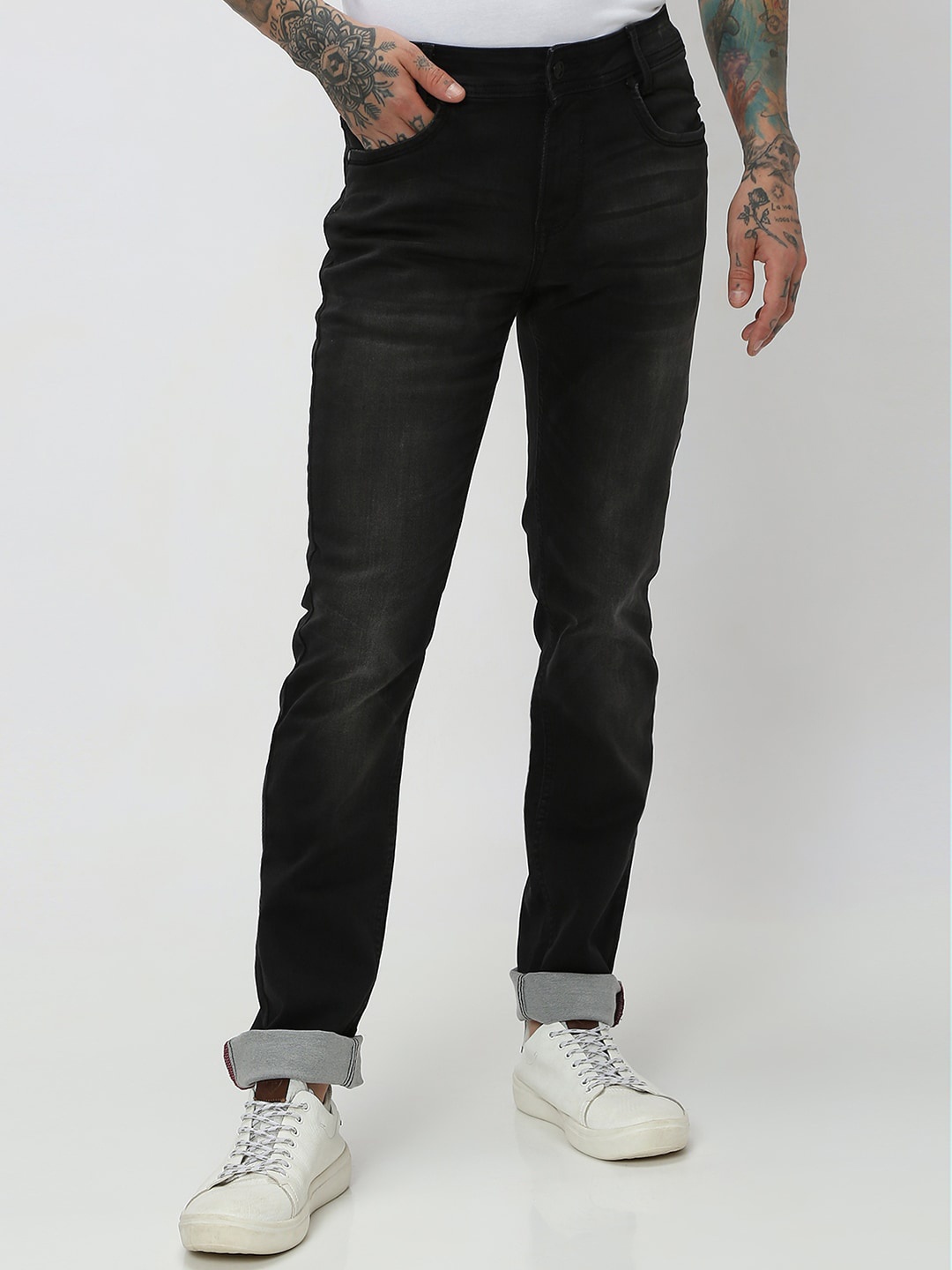 

Mufti Men Mid-Rise Slim Fit Light Fade Clean Look Stretchable Jeans, Black