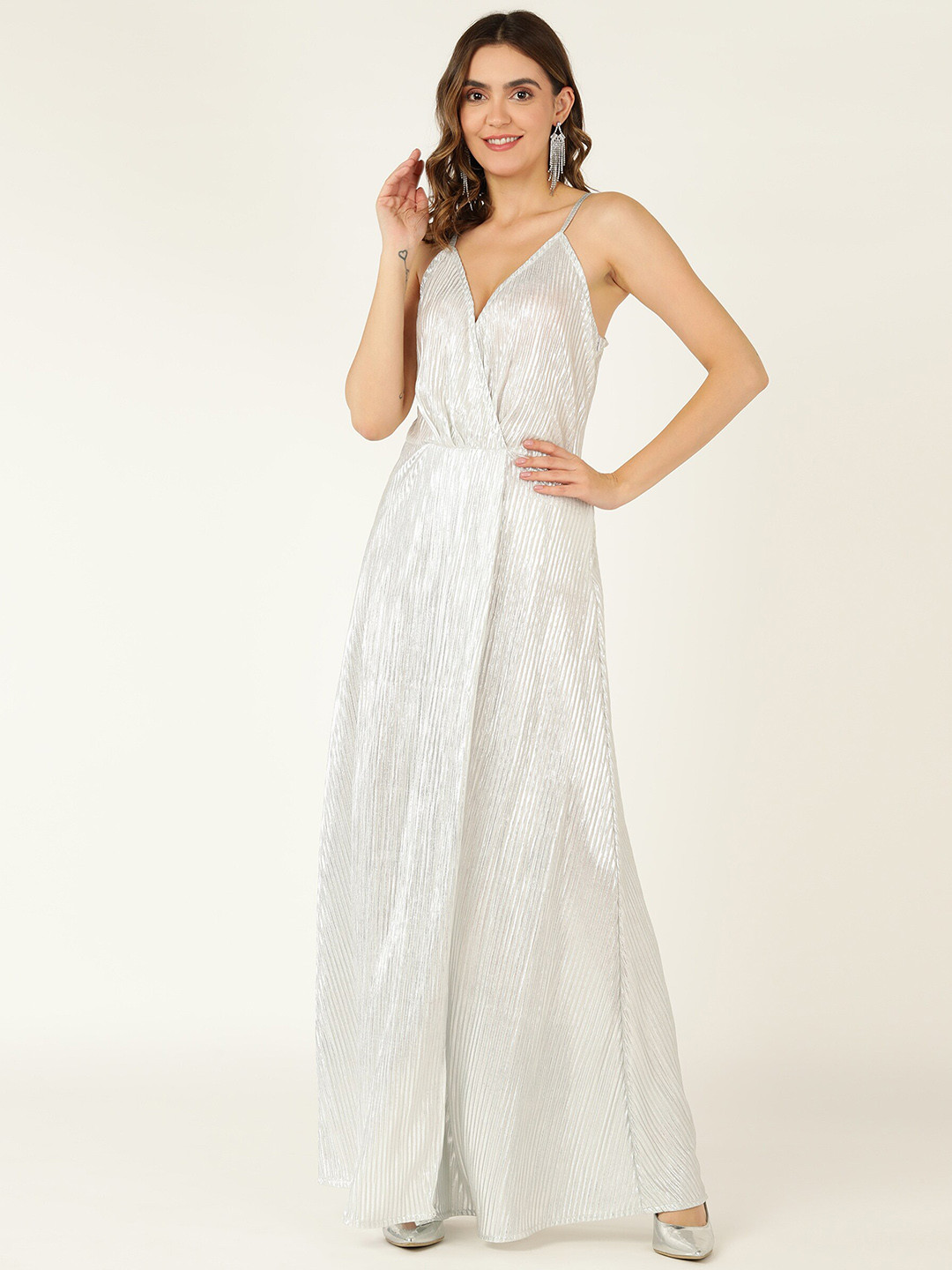 

DODO & MOA Silver-Toned Front Slit A-line Maxi Dress