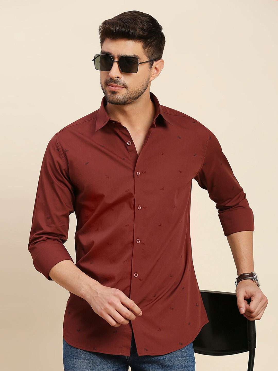 

INVICTUS Original Slim Fit Micro Ditsy Printed Pure Cotton Casual Shirt, Rust