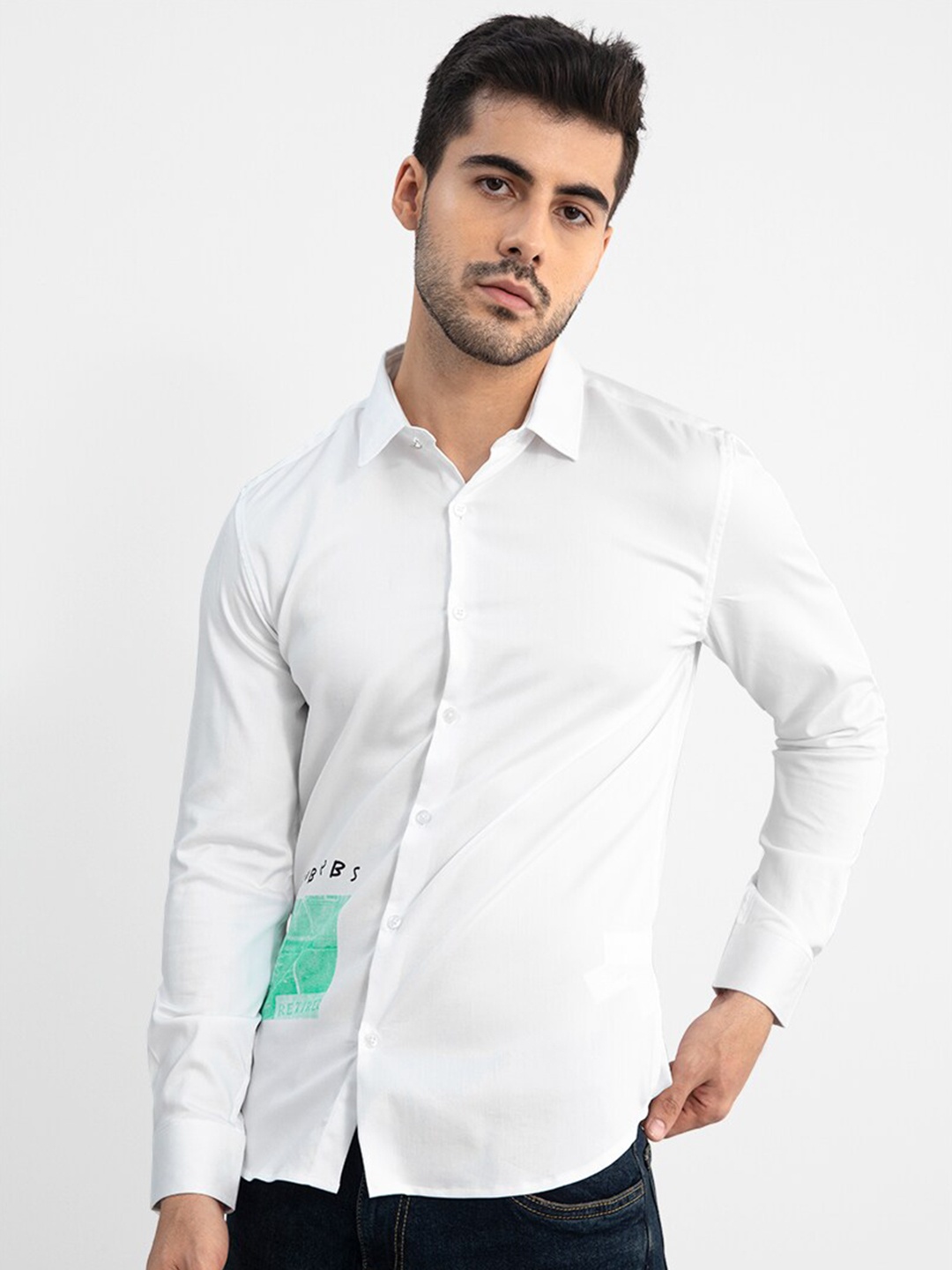 

Snitch White Slim Fit Cotton Casual Shirt