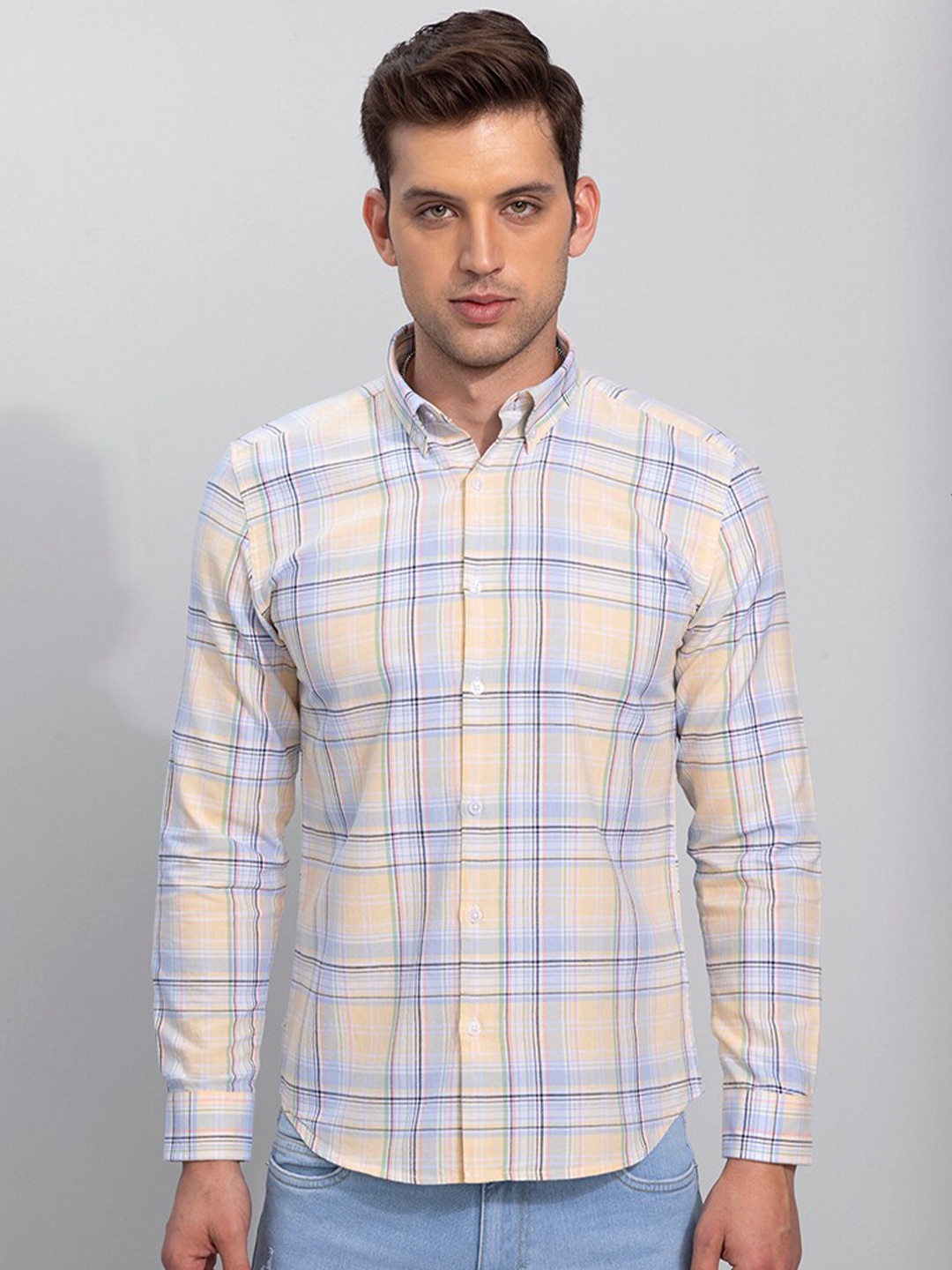 

Snitch Yellow & blue Tartan Checked Cotton Shirt