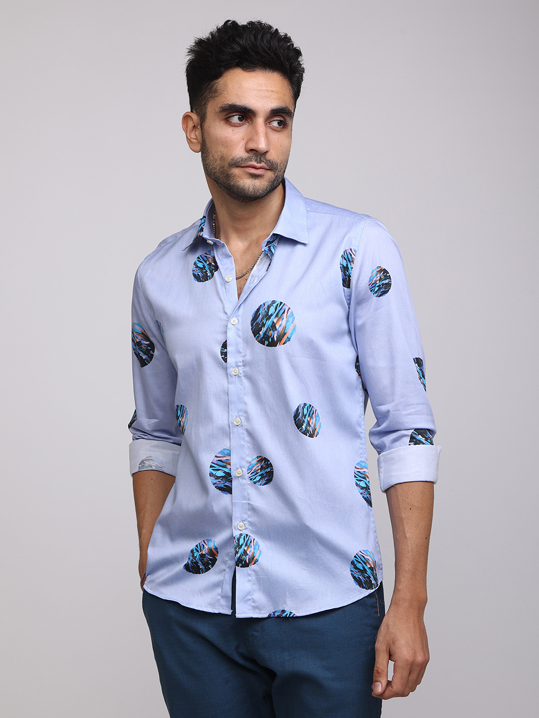 

Snitch Purple And Blue Geometric Printed Cotton Casual Shirt