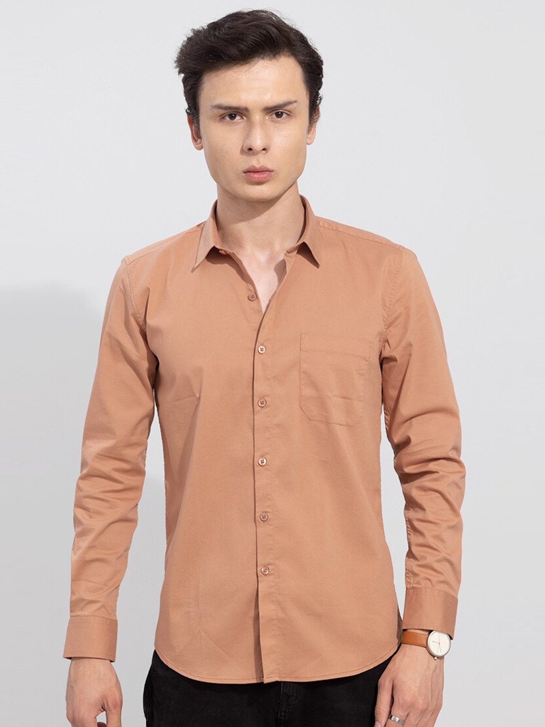 

Snitch Orange Slim Fit Spread Collar Casual Shirt