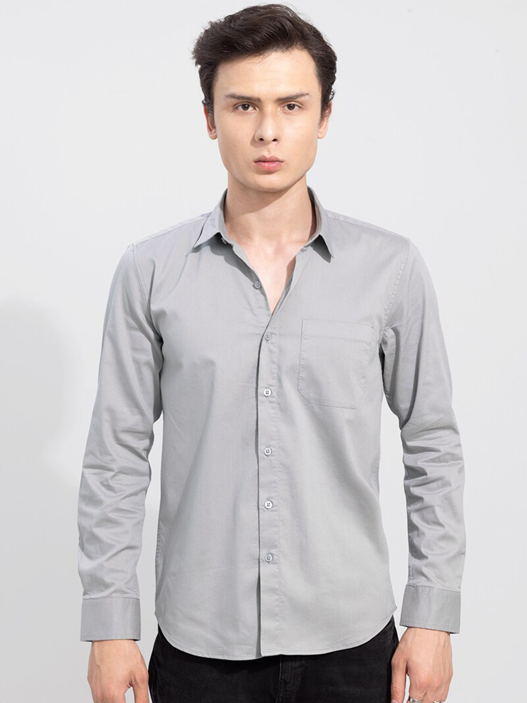 

Snitch Grey Spread Collar Slim Fit Casual Shirt