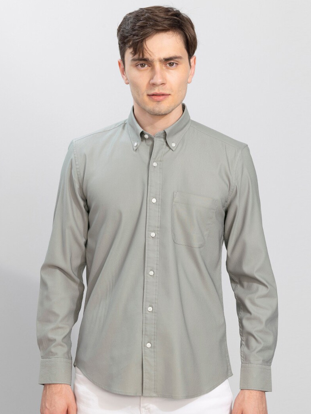 

Snitch Grey Button-Down Collar Slim Fit Casual Shirt